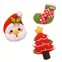 3pcs Needle Felting Kit Christmas Green Socks Hairpin DIY Craft