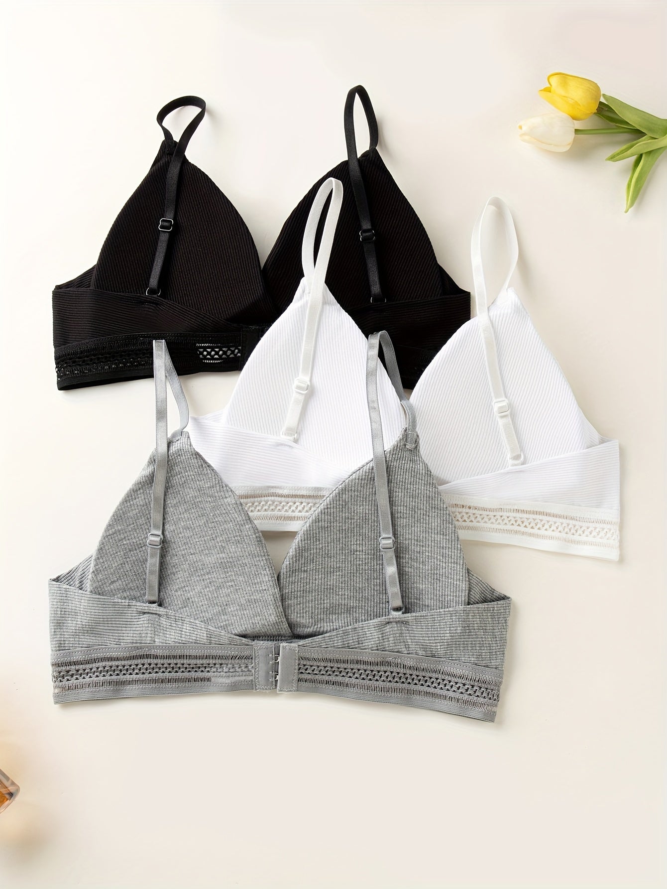 3 Pcs Solid Push Up Bra Comfy & Breathable Women's Lingerie