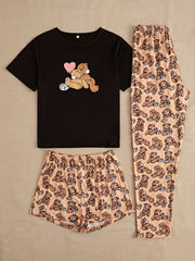 Cute Bear Print Pajama Set for Women