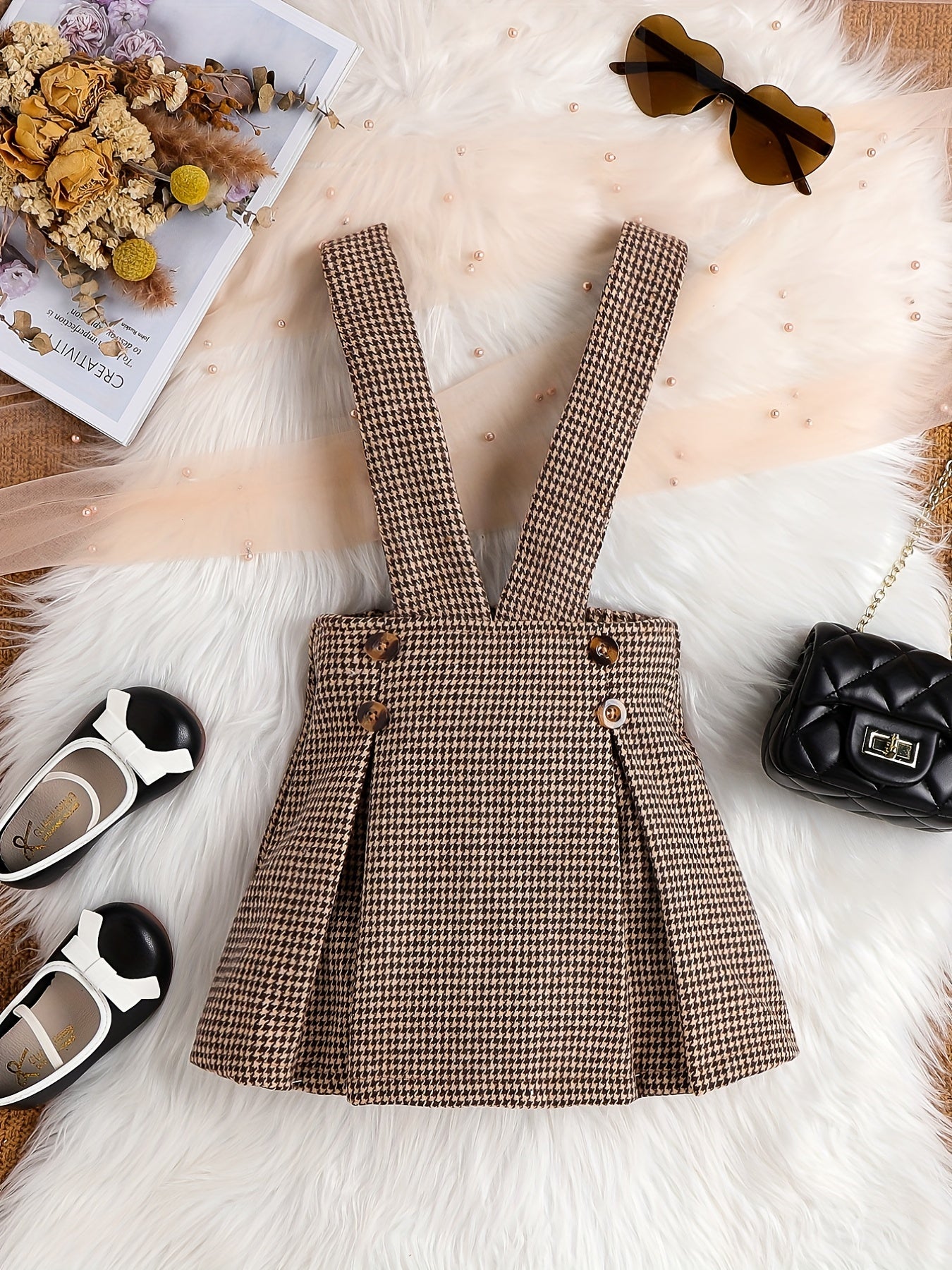 Vintage Houndstooth Overall Skirt For Girls