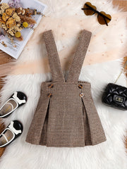 Vintage Houndstooth Overall Skirt For Girls
