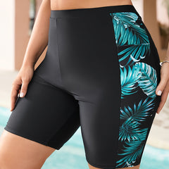 Colorblock Tropical Print High Rise Swimsuit Shorts