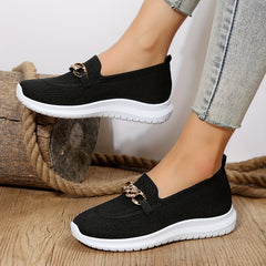 Women's Flat Sock Shoes Metal Chain Slip On Casual Walking Shoes