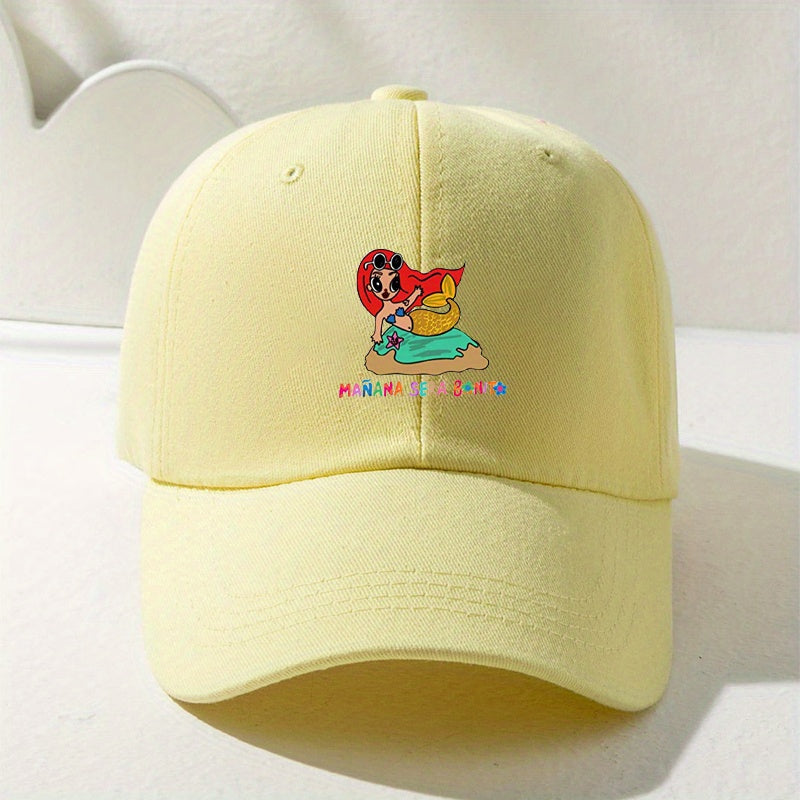 Mermaid Print Baseball Cap Casual Washed Distressed Cotton Dad Hats