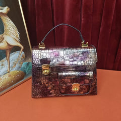 Crocodile Suede Handbag for Women Crossbody Pocket Briefcase