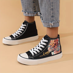 Dragon Print Chunky Canvas Sneakers High Top Skate Shoes
