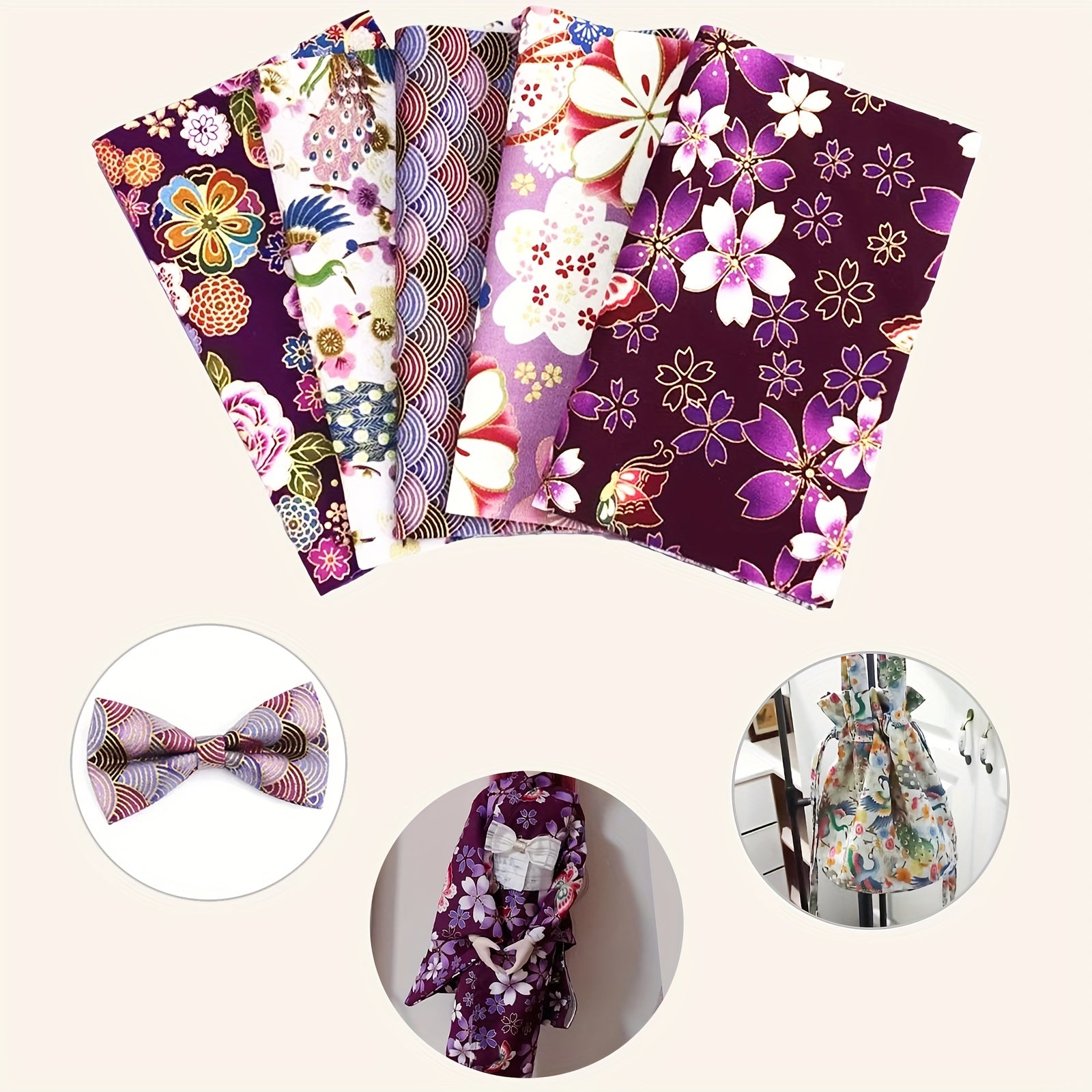 5pcs Purple Patchwork Cotton Fabric Quilted Fabric Sewing Clothing DIY