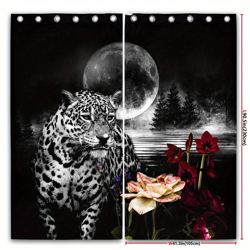 2pcs Leopard Flower Curtains for Home Decor