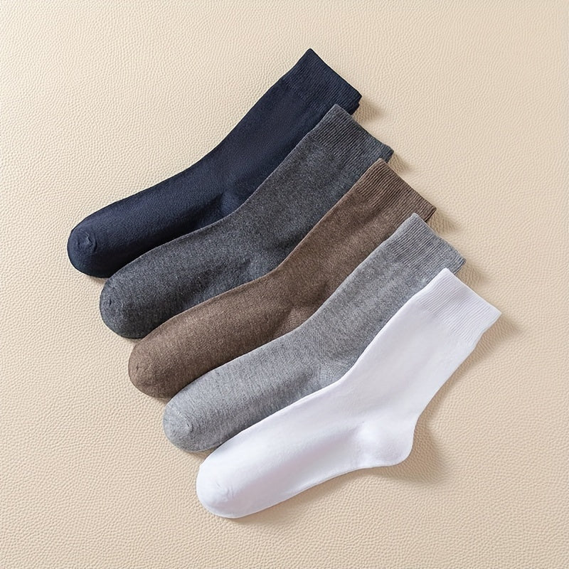 5 Pairs Solid Socks Comfy & Breathable Women's Mid Tube Stockings