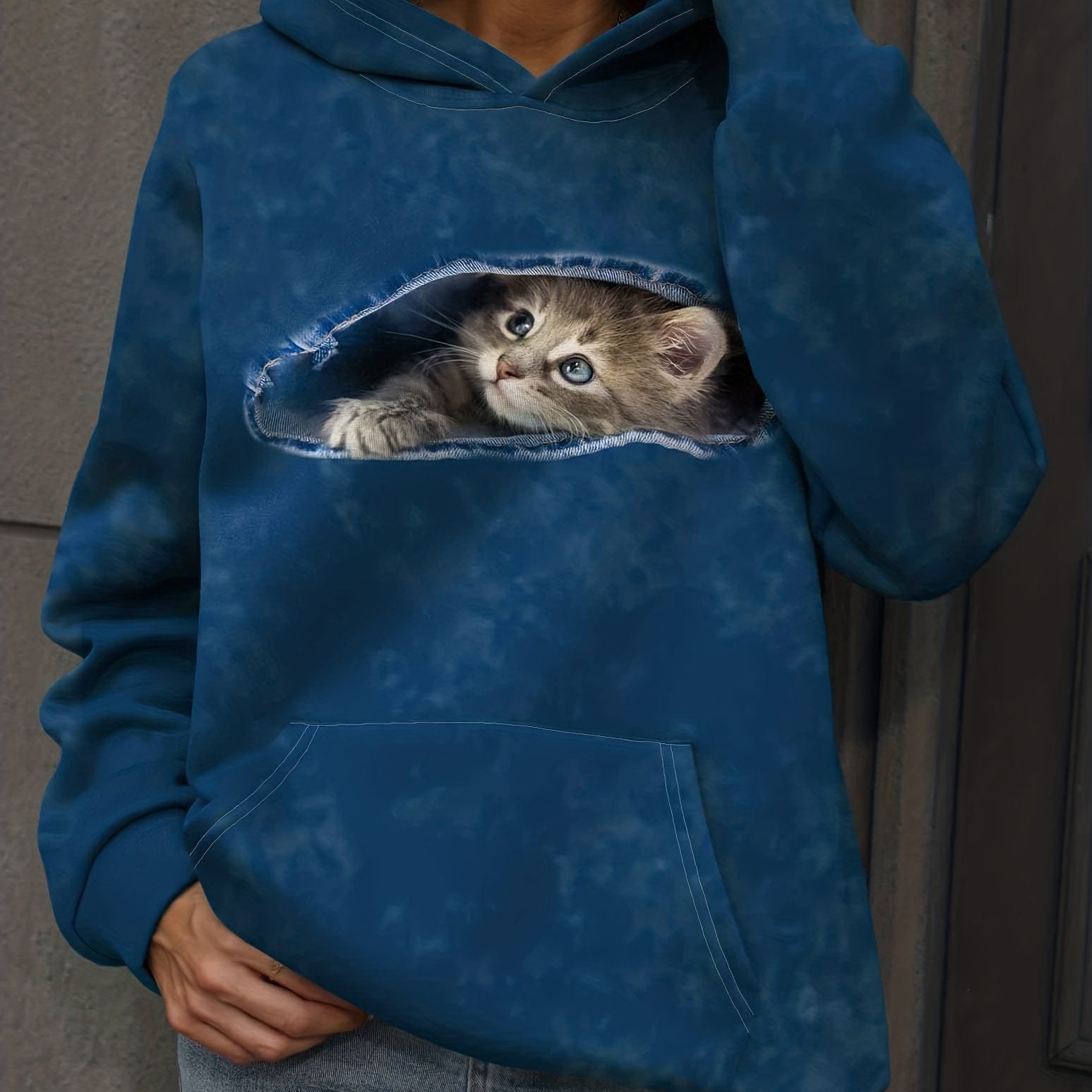Cat Print Hoodies Long Sleeve Sweatshirt Women's Clothing