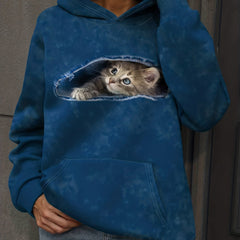 Cat Print Hoodies Long Sleeve Sweatshirt Women's Clothing