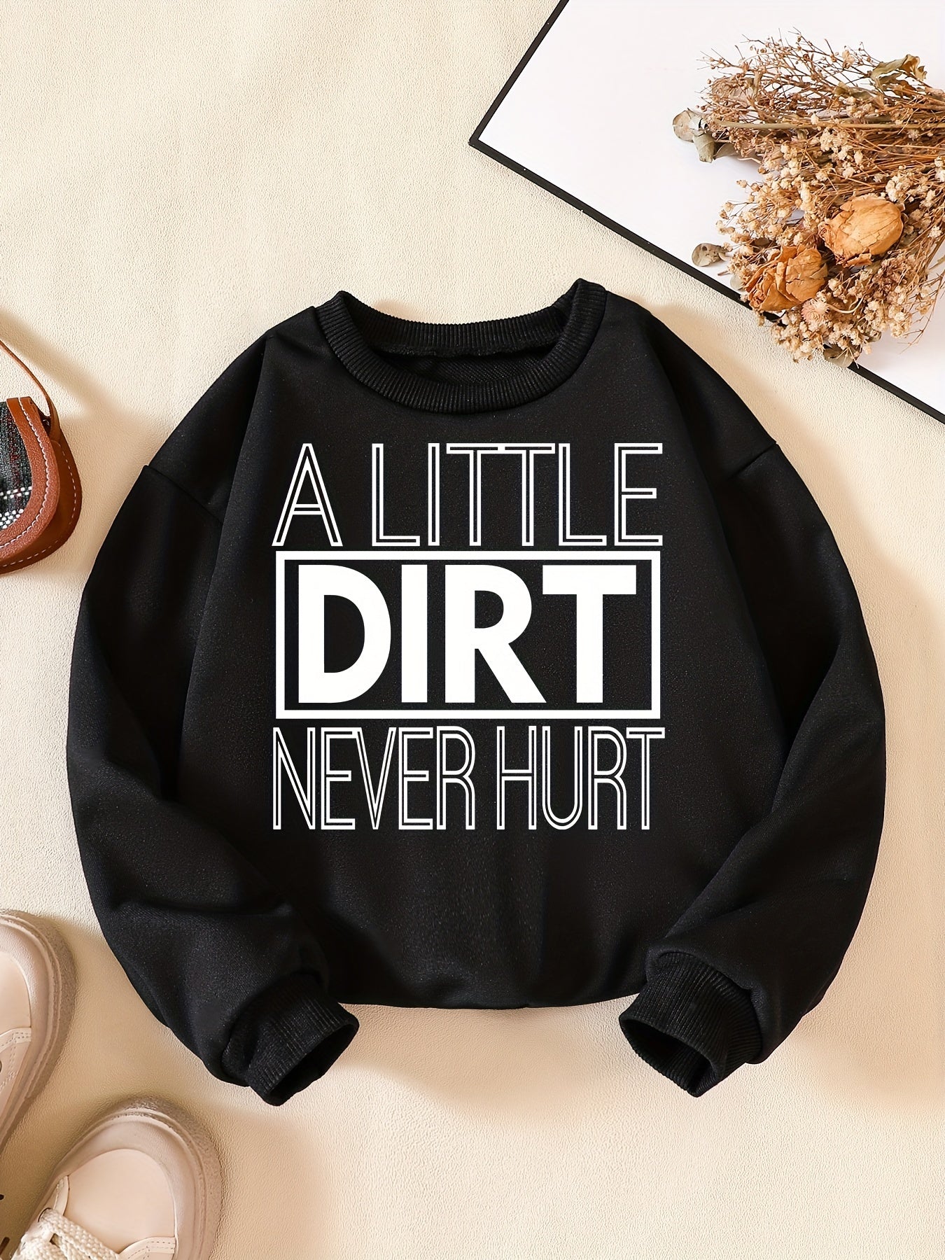 Letter Print Casual Crew Neck Girls' Sweatshirt Pullovers
