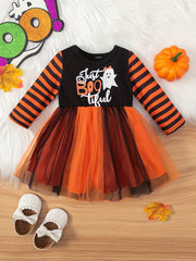 Toddler Girls Halloween Tulle Dress Baby Letter Cartoon Print