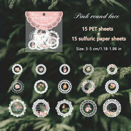 30pcs Lace Stickers Retro Stylistic Journal Diary Frame Collage Decoration