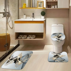 4pcs Modern Art Shower Curtain Set with Non-Slip Bathroom Rug
