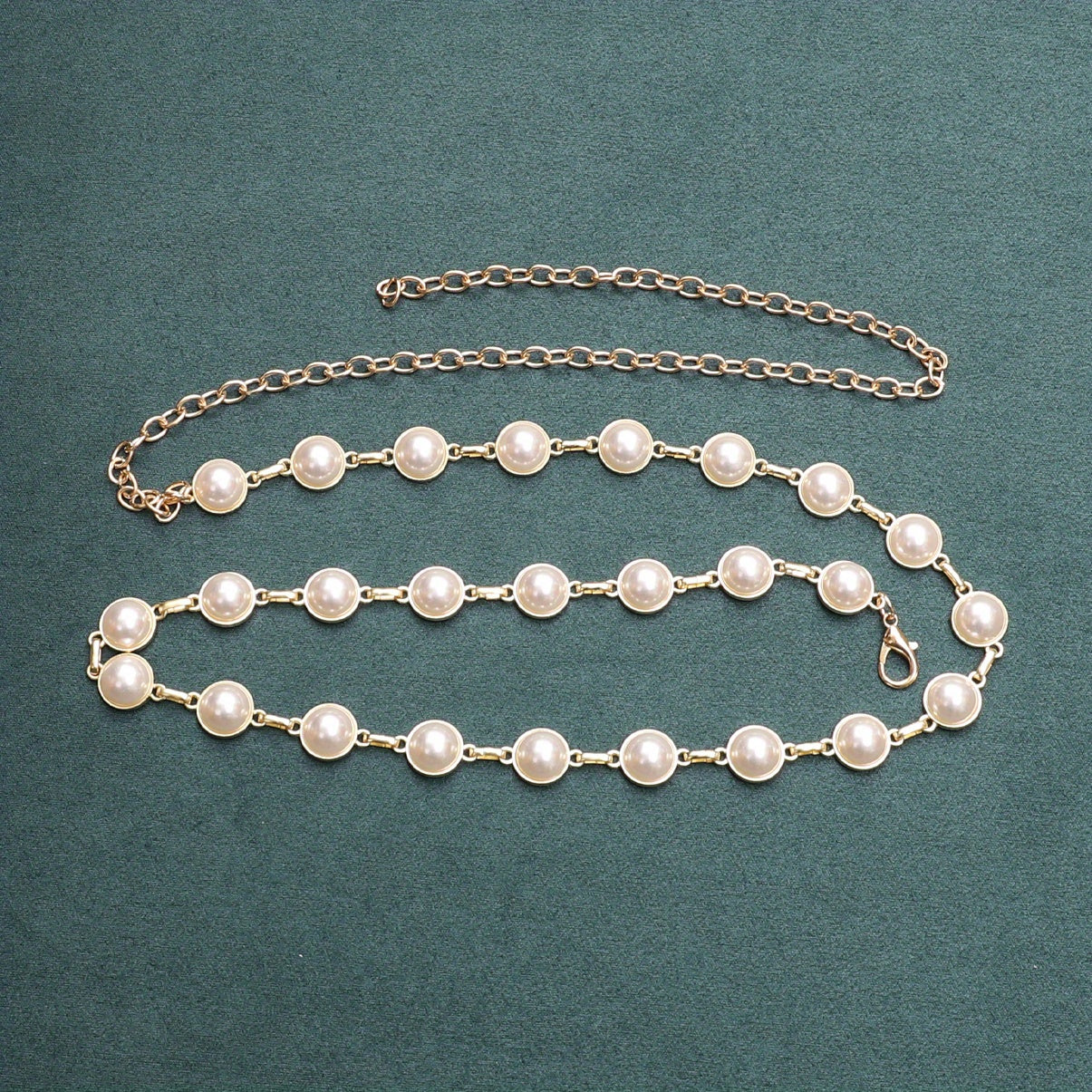 Faux Pearl Waist Chain Golden Metal Belly Chain Thin Waistband