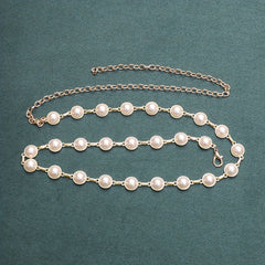 Faux Pearl Waist Chain Golden Metal Belly Chain Thin Waistband
