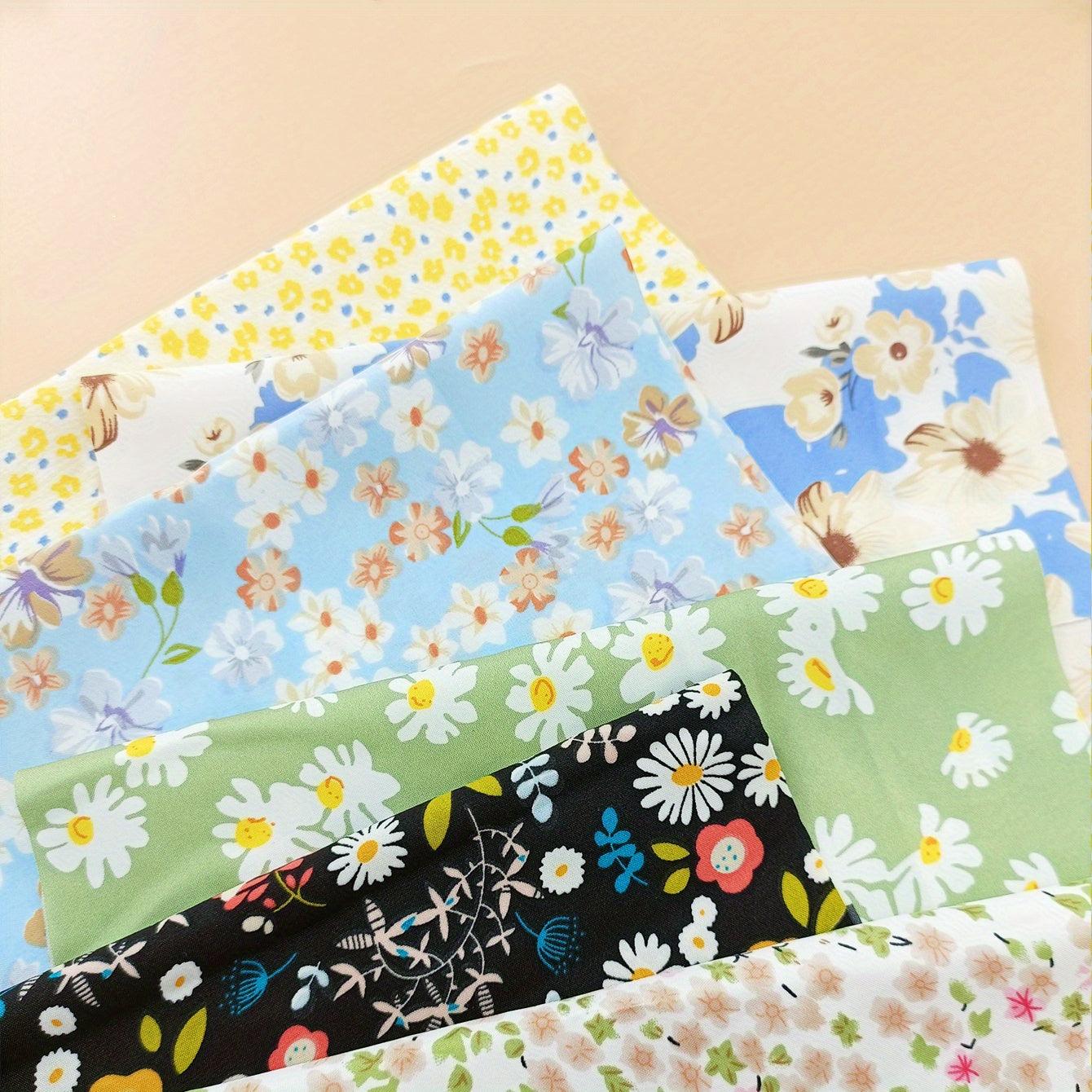 6pcs Square Printed DIY Fabric for Sewing Dress Garment Decorating