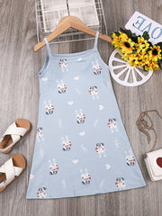 Toddler Girls Rabbit Print Cotton Sling Nightdress