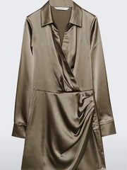 Solid Surplice Neck Long Sleeve Dress Mini Dress