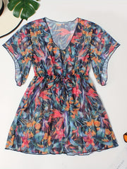 Floral Print V Neck Cover Ups Plus Size