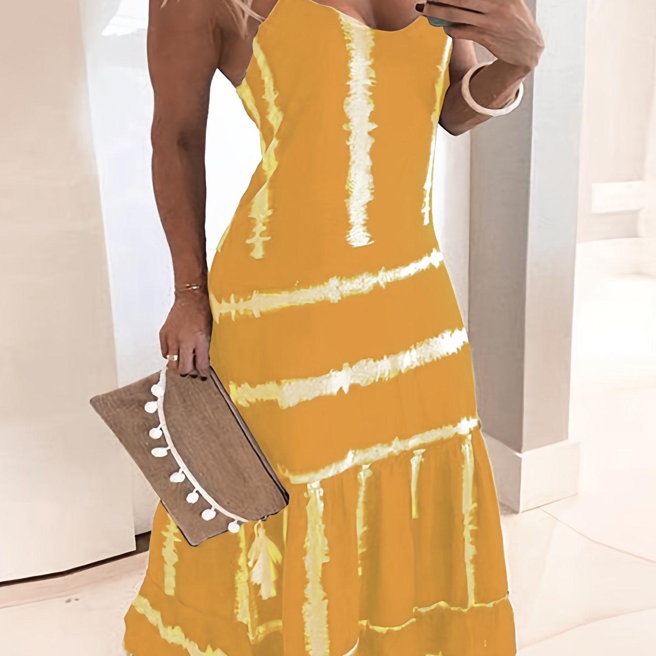 Plus Size Tie Dye V Neck Maxi Dress Women's Plus Stretch Sexy Long Dress