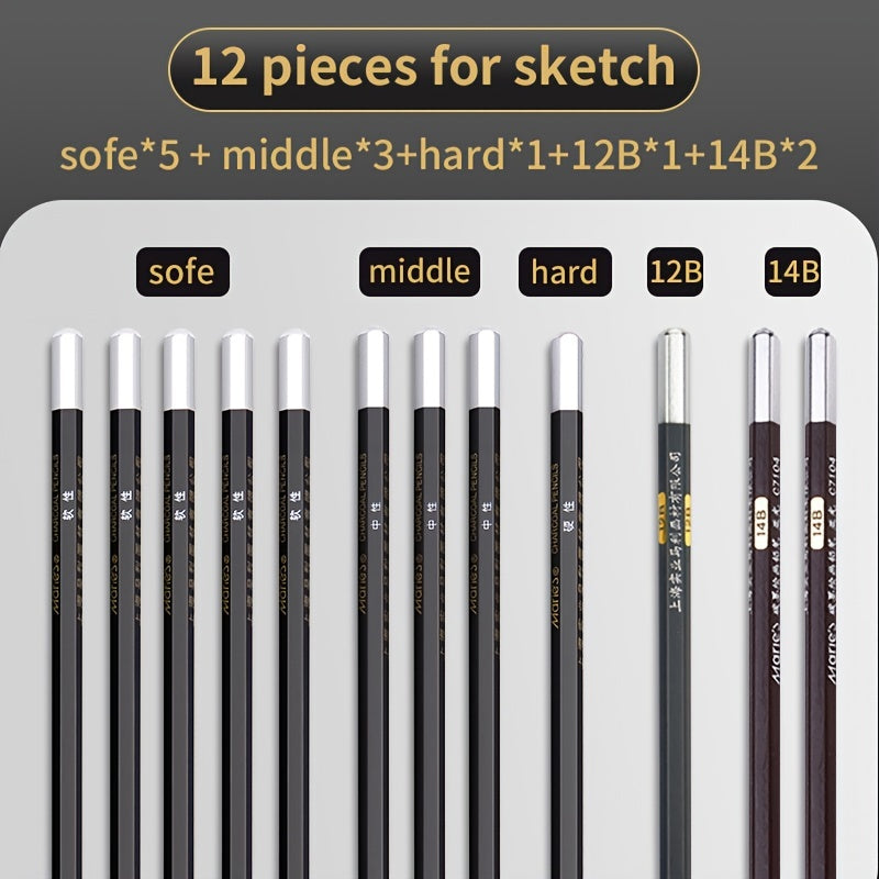 Marie's Sketch Pencil Set - Charcoal & Drawing Pencils 12pcs