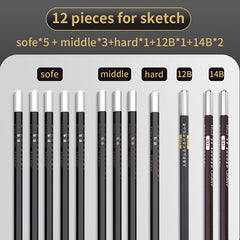 Marie's Sketch Pencil Set - Charcoal & Drawing Pencils 12pcs