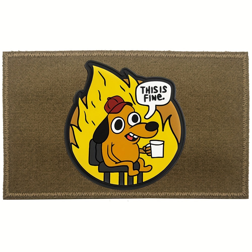 This Is Fine PVC Morale Patch Hook And Loop Funny Tactical Patch For Backpacks