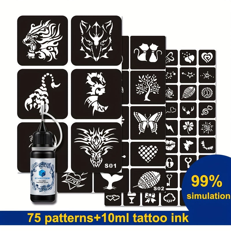 Hollow Tattoo Stencils Set with Transparent Juice Dyeing Paste