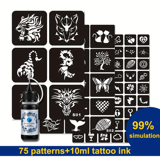 Hollow Tattoo Stencils Set with Transparent Juice Dyeing Paste