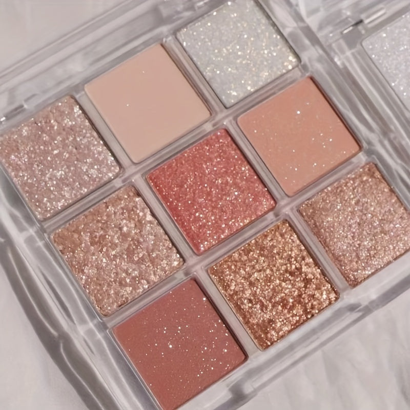 9-Color Waterproof Glitter Eye Shadow Palette with Gradient Shimmer
