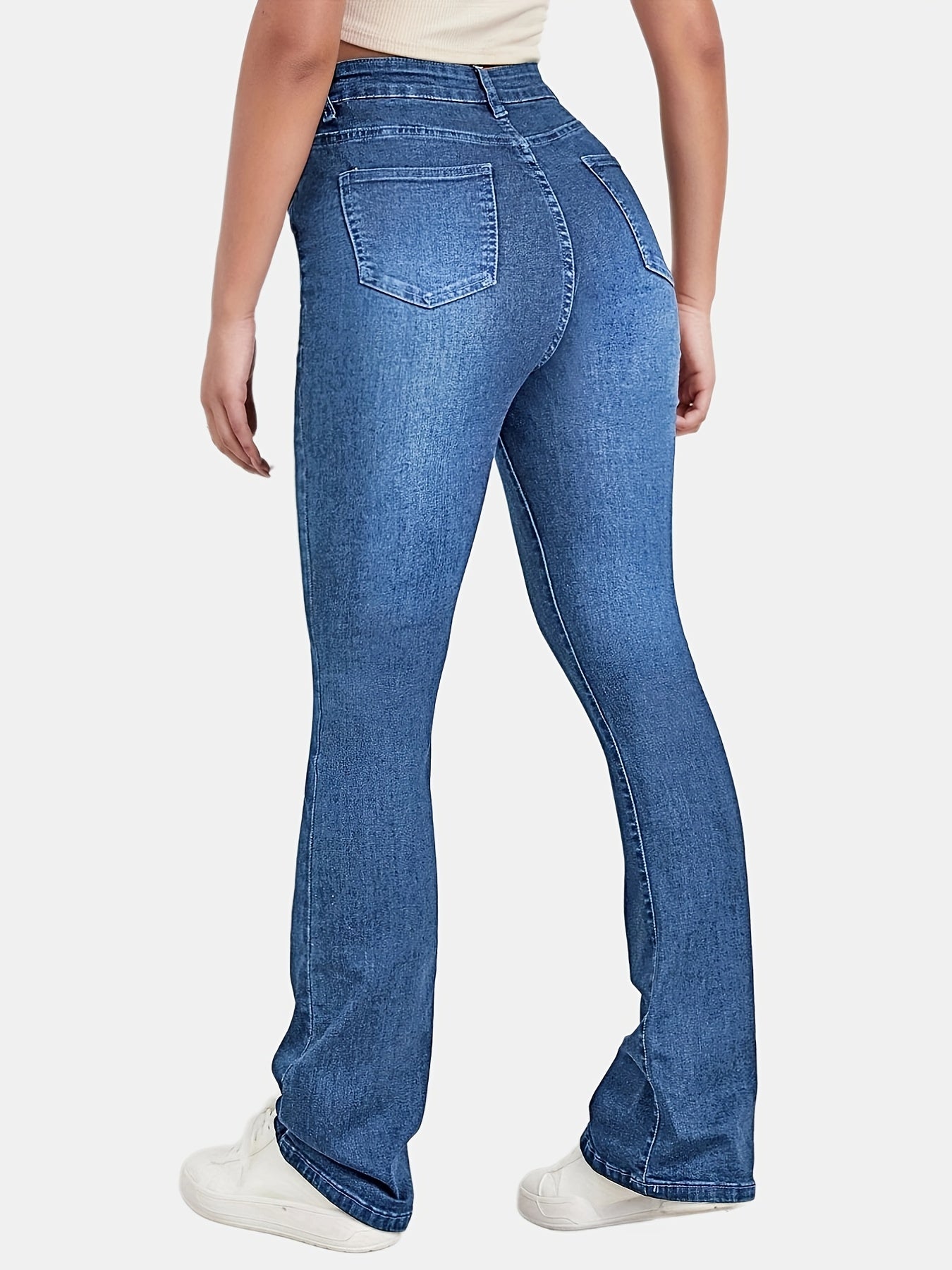 Flared Jeans Bell Bottom Slash Pockets Slight Stretch Denim Pants