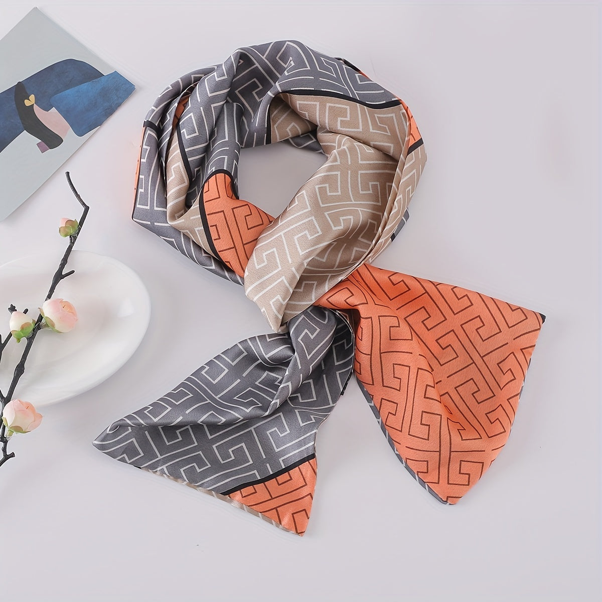 Polka Dot Geometric Print Skinny Scarf for Women