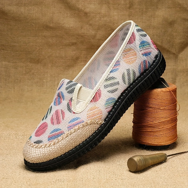 Women's Colorful Ball Print Flat Shoes Hemp Rope Low Top Slip On Shoes