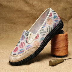 Women's Colorful Ball Print Flat Shoes Hemp Rope Low Top Slip On Shoes