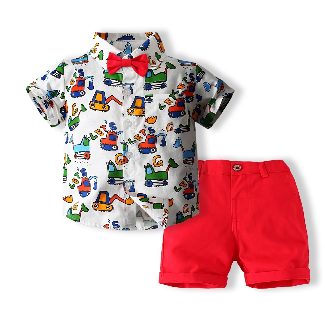 Boys Excavator Crane Outfit Short Sleeves Shirt & Shorts