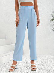 Ruched Wide Leg Pants High Waist Solid Work Office Pants
