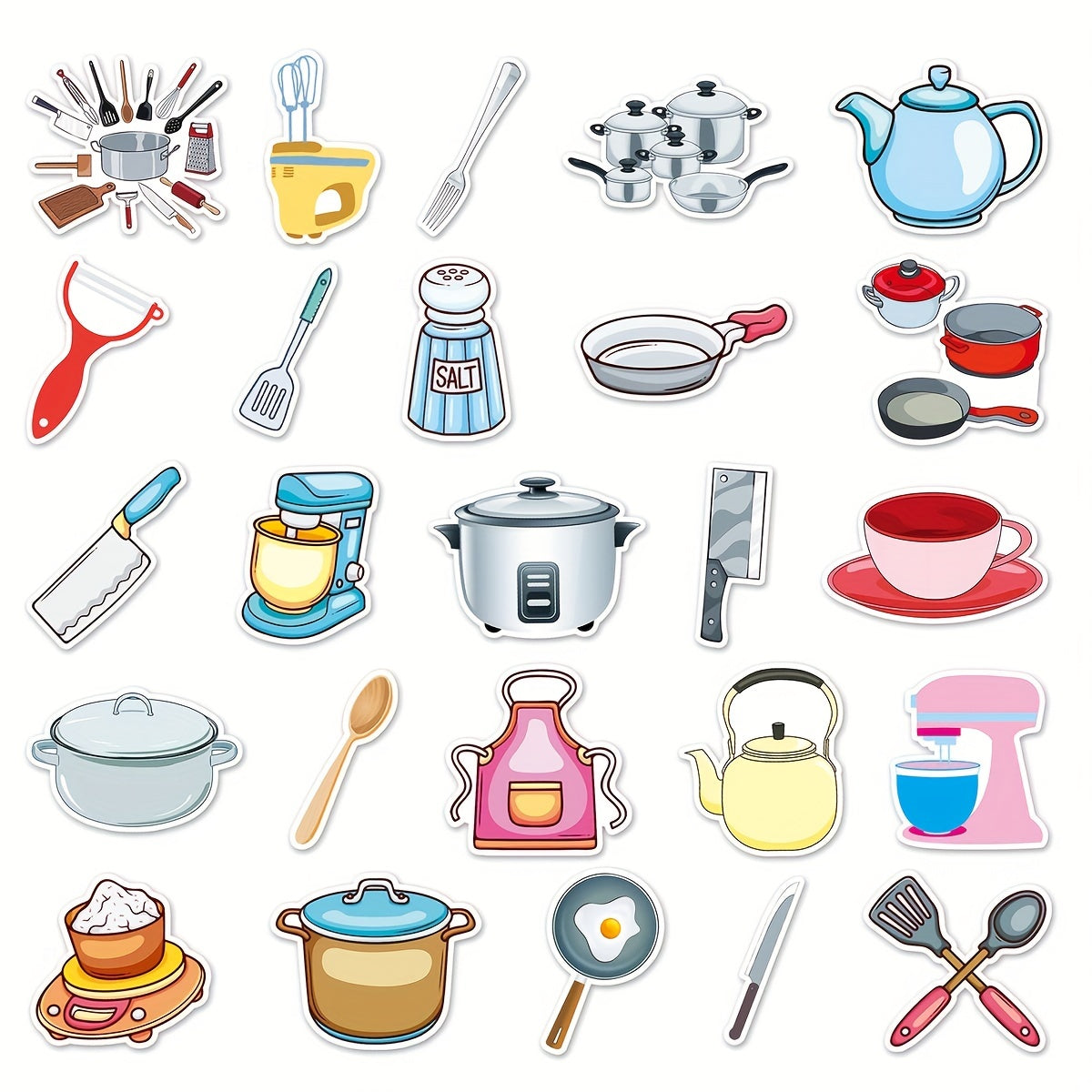 50pcs Cartoon Kitchen Utensils Stickers Waterproof for Water Bottles Laptop