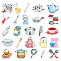 50pcs Cartoon Kitchen Utensils Stickers Waterproof for Water Bottles Laptop