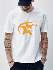 Cotton Star Print Men's Crew Neck T-shirt for Summer