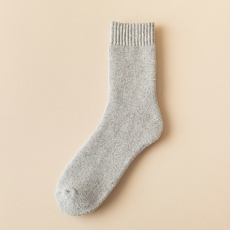 Winter Plus Velvet Thick Wool Warm Socks Men's Solid Soft Mid-calf