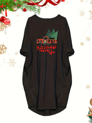 Christmas Casual Dress Women's Plus Plaid Car & Snowflake Long Sleeve