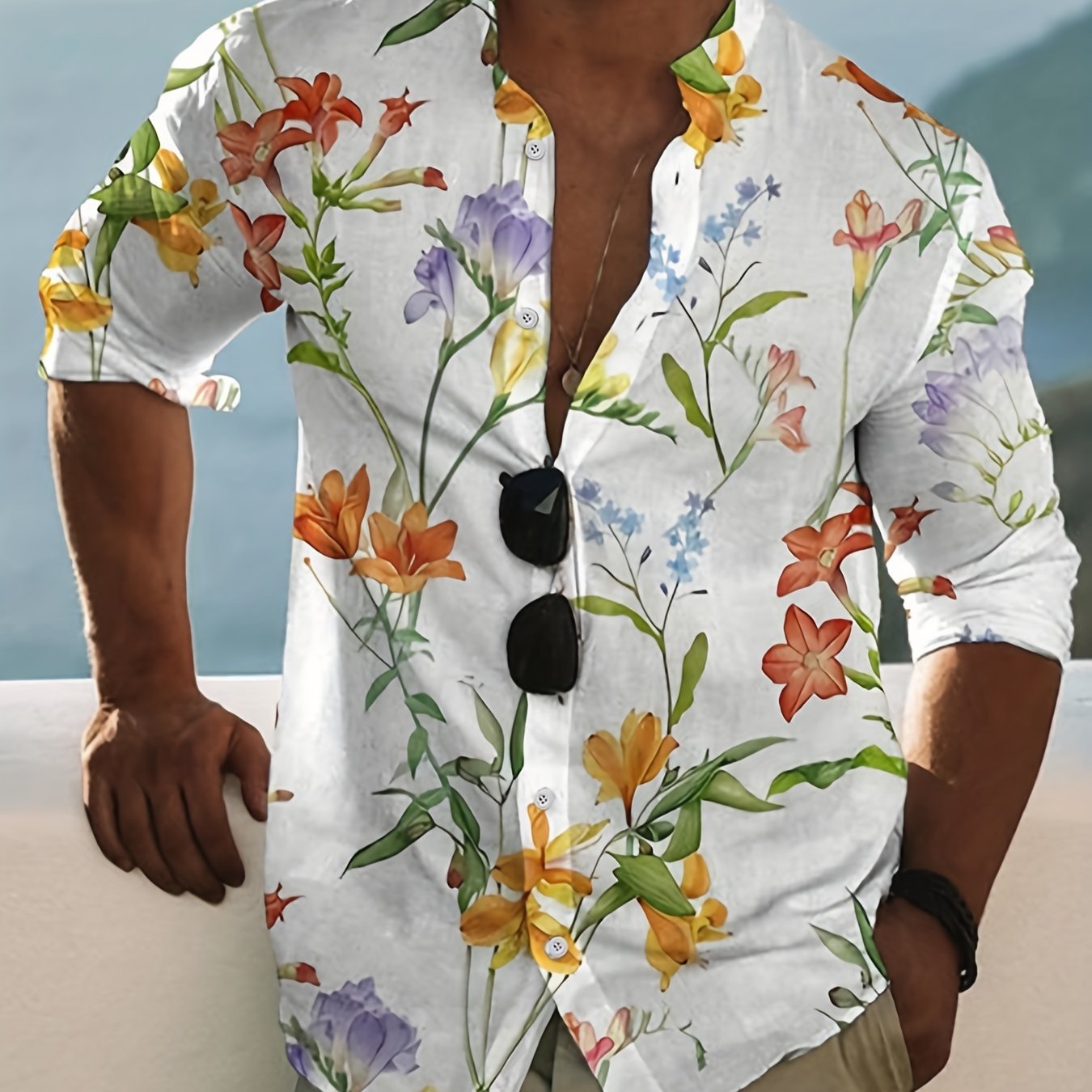 Men's Hawaiian Shirt Flower Print Short Sleeve Casual Summer Top