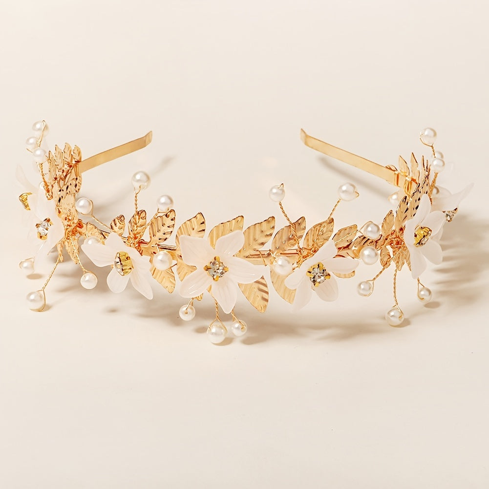 Golden Crown Hairband Faux Pearl Princess Tiara