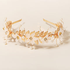Golden Crown Hairband Faux Pearl Princess Tiara