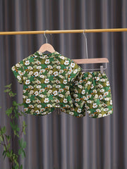 Boys Flower And Leaf Print Casual Outfit Hawaiian Style