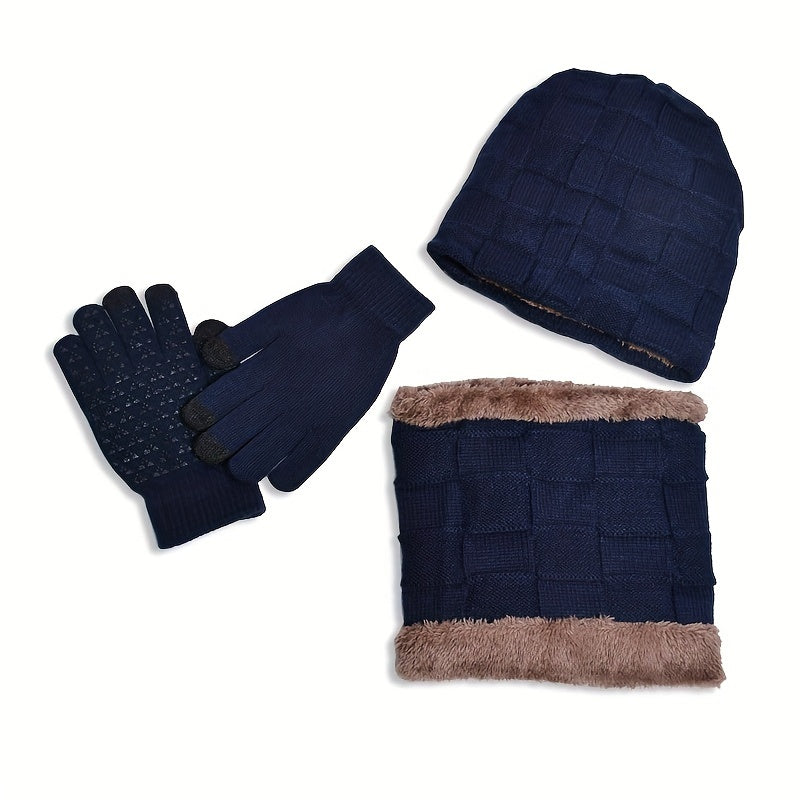 Kids Winter Knit Hat Scarf Gloves Set, Warm Beanie with Gloves & Scarf