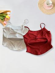 2pcs Girl's Ribbed Cami Top Solid Back Cutout Top Undershirts Kids Teens