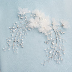 Mesh Flower Pearl Hair Band Bridal Wedding Headwear